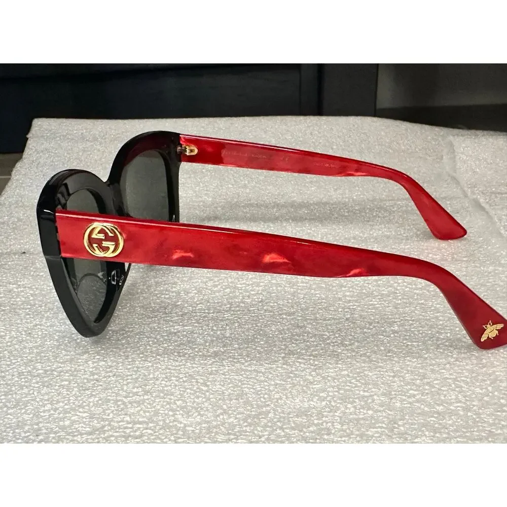 EUC Gucci GG0029SA Black Red Cat Eye Sunglasses Gold Tiger Bee 53mm